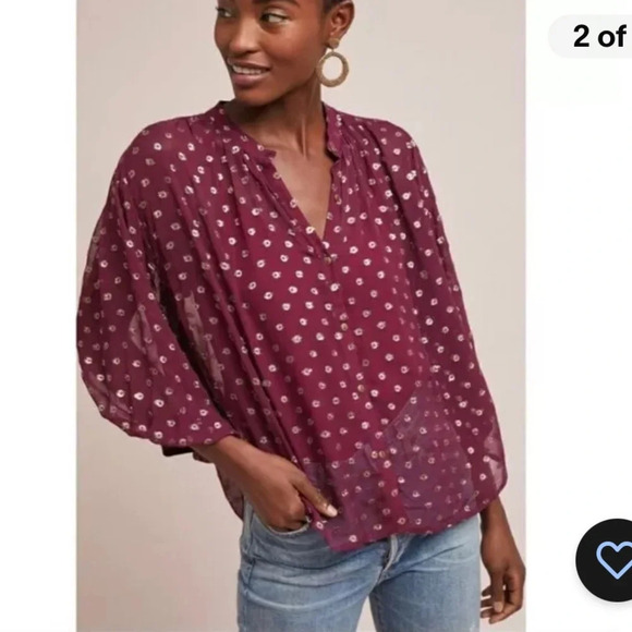 Anthropologie button up moulinette soeurs top Allegra Foil-Printed Top sz small - Picture 3 of 11